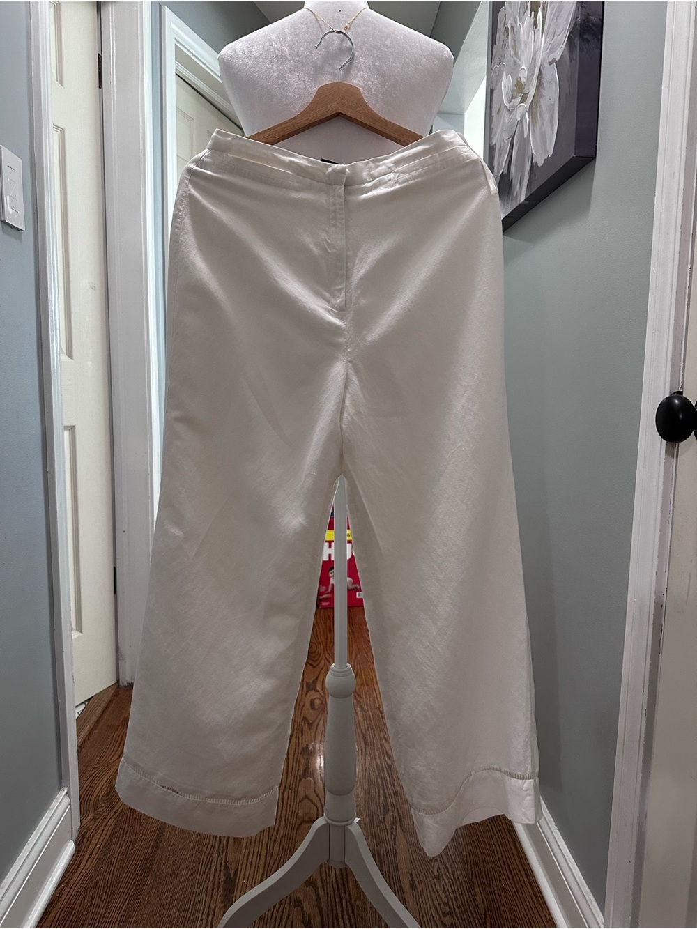 Wide-Leg Ivory Linen Blend Women's Pants